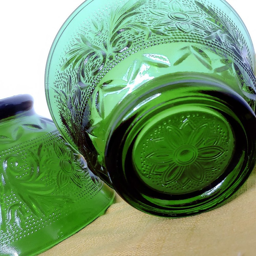 Vintage Green Floral Glassware Set